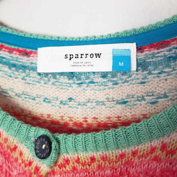 Sparrow Anthropologie Marna Fair Isle Striped Merino Wool Blend Cardigan M $188 - Picture 6 of 16